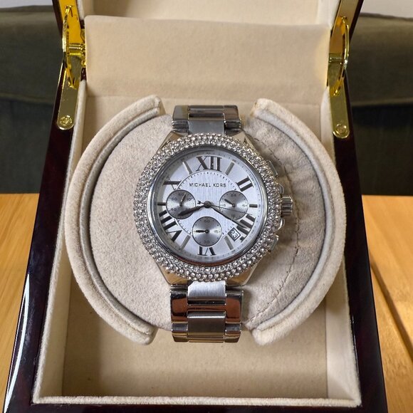 Michael Kors Camille Solid Steel Chronograph Calendar Watch MK5634, 43mm - Picture 1 of 5